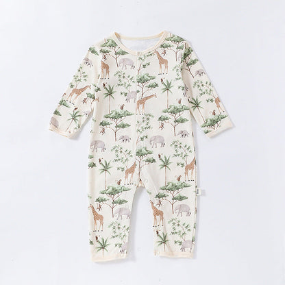 MyKids-USA® Baby Unisex Animals Pattern Long Sleeves Crew Neck Single Breasted Rompers