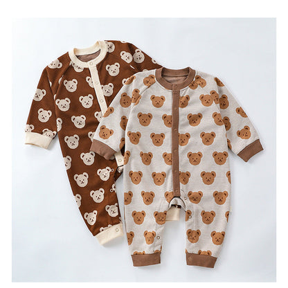 MyKids-USA® Baby Unisex Teddy Bear Pattern Long Sleeves Crew Neck Rompers