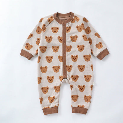 MyKids-USA® Baby Unisex Teddy Bear Pattern Long Sleeves Crew Neck Rompers
