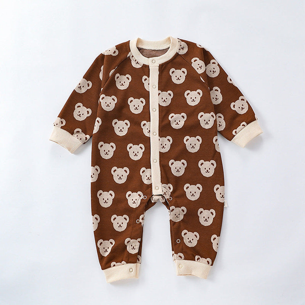 MyKids-USA® Baby Unisex Teddy Bear Pattern Long Sleeves Crew Neck Rompers