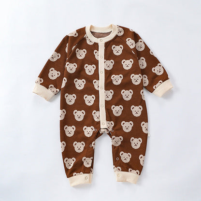 MyKids-USA® Baby Unisex Teddy Bear Pattern Long Sleeves Crew Neck Rompers
