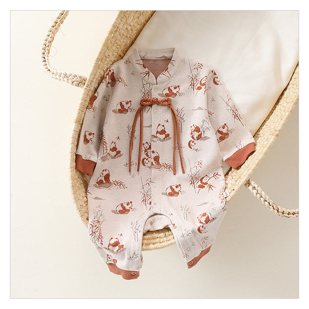MyKids-USA® Baby Unisex Chinese Painting Pattern Long Sleeves Stand Collar Single Breasted Rompers