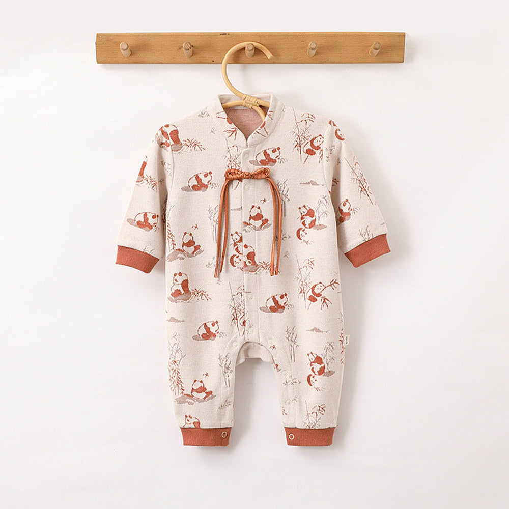 MyKids-USA® Baby Unisex Chinese Painting Pattern Long Sleeves Stand Collar Single Breasted Rompers