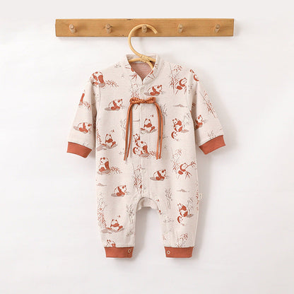 MyKids-USA® Baby Unisex Chinese Painting Pattern Long Sleeves Stand Collar Single Breasted Rompers