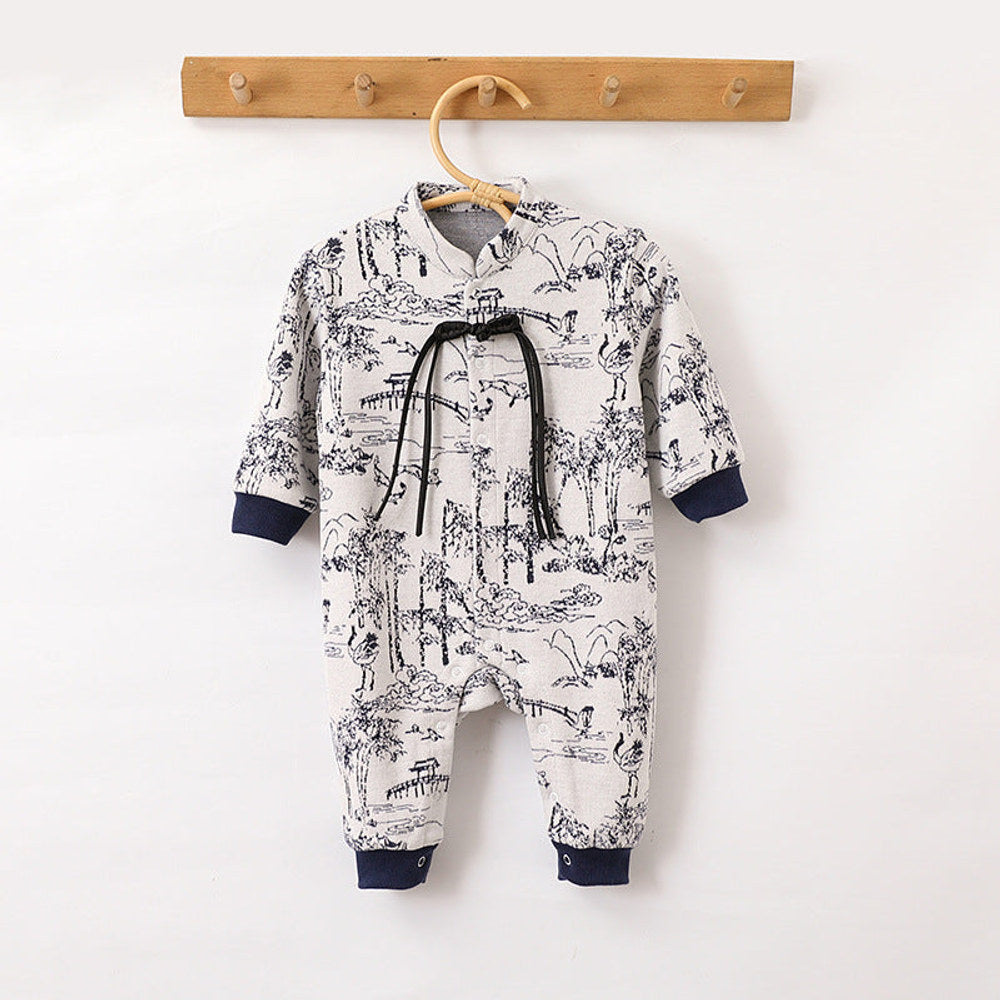 MyKids-USA® Baby Unisex Chinese Painting Pattern Long Sleeves Stand Collar Single Breasted Rompers