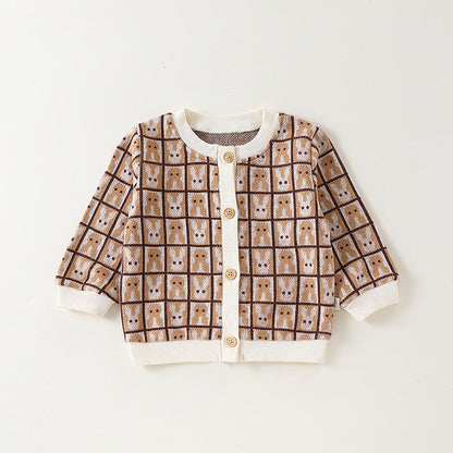 MyKids-USA® Baby Kids Unisex Comfortable Animals and Geometric Pattern Knitted Long Sleeves Cardigan