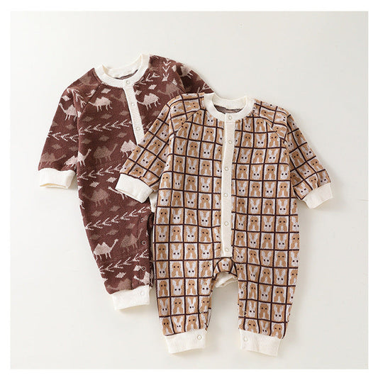 MyKids-USA® Autumn Arrival Baby Kids Unisex Comfortable Animals and Geometric Pattern Knitted Long Sleeves Rompers