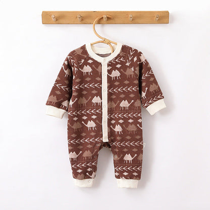 MyKids-USA® Autumn Arrival Baby Kids Unisex Comfortable Animals and Geometric Pattern Knitted Long Sleeves Rompers