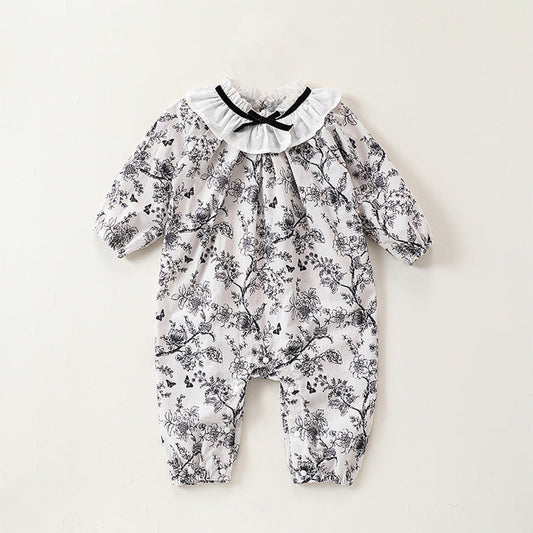 MyKids-USA® Autumn and Spring Arrival Baby Girls Chinese Painting Pattern Long Sleeves Rompers with Collar