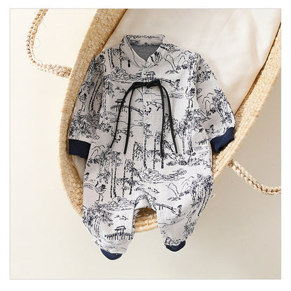 MyKids-USA® Baby Girls Chinese Painting Pattern Long Sleeves Rompers with Collar