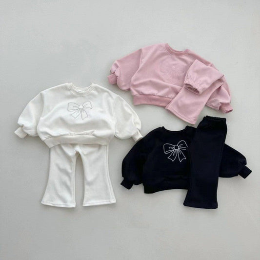 MyKids-USA® Girls Butterfly Bows Pattern Long Sleeves Crew Neck Top Sweatshirt and Pants Clothing Set