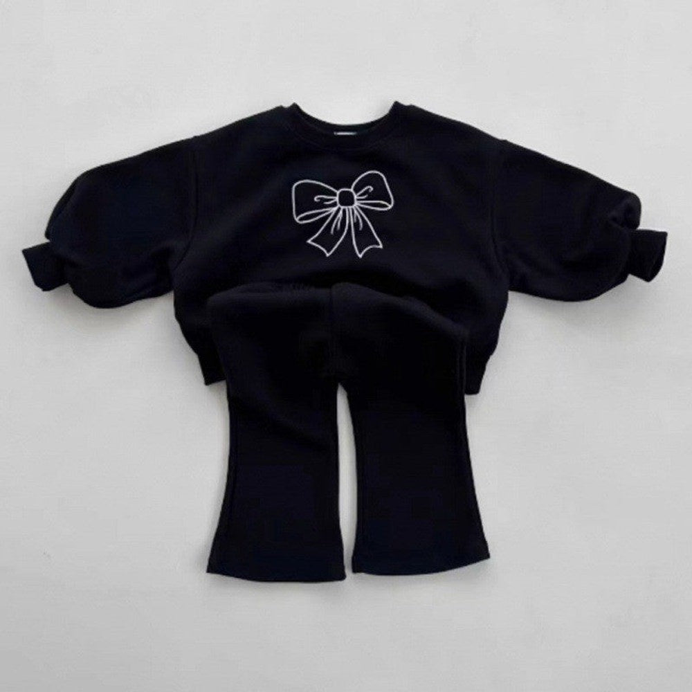 MyKids-USA® Girls Butterfly Bows Pattern Long Sleeves Crew Neck Top Sweatshirt and Pants Clothing Set