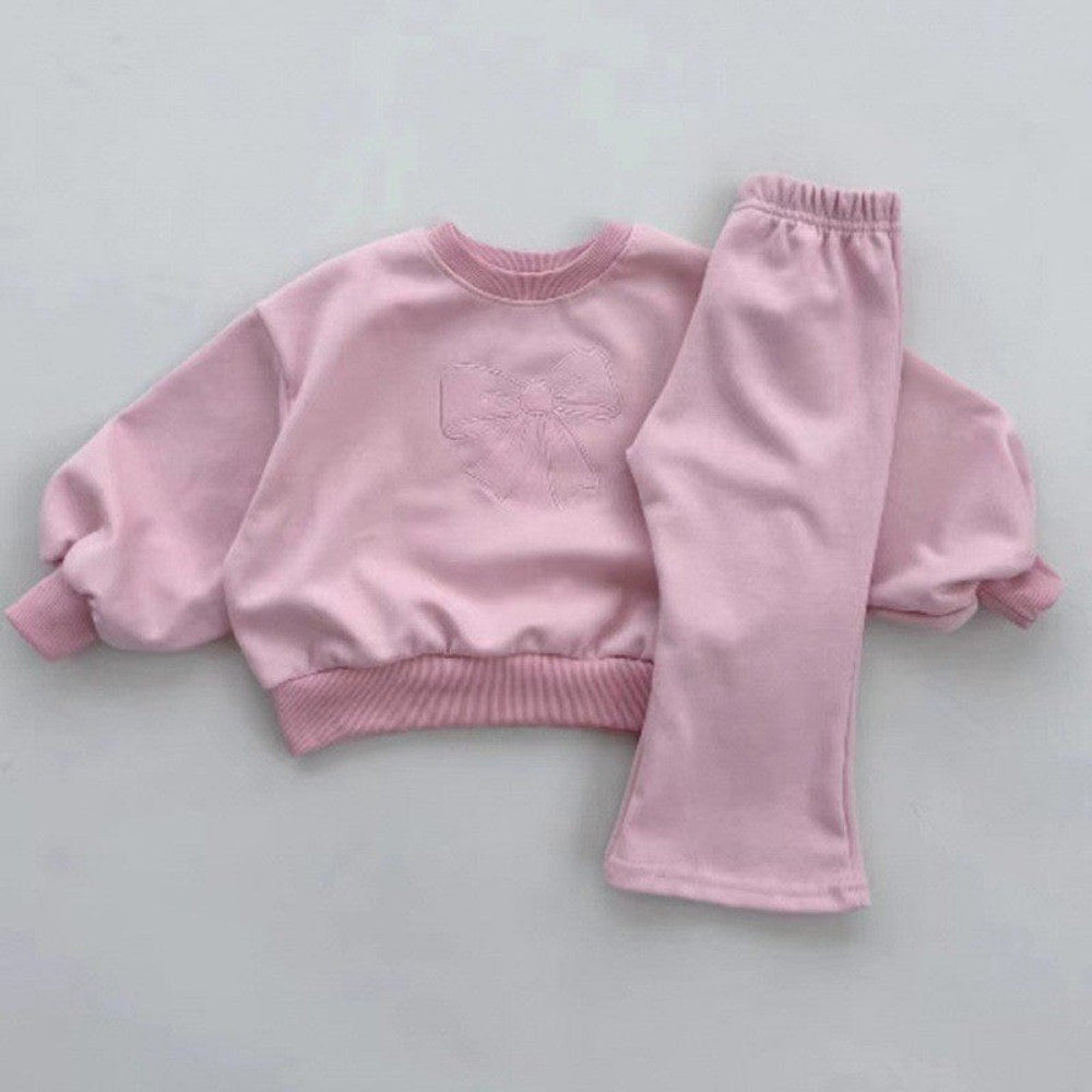 MyKids-USA® Girls Butterfly Bows Pattern Long Sleeves Crew Neck Top Sweatshirt and Pants Clothing Set