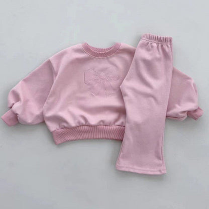 MyKids-USA® Girls Butterfly Bows Pattern Long Sleeves Crew Neck Top Sweatshirt and Pants Clothing Set