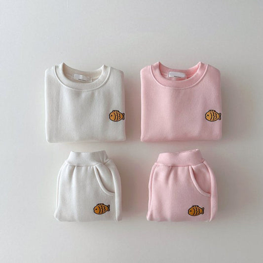 MyKids-USA® Baby Kids Unisex Casual Cute Fish Logo Long Sleeves Pullover and Pants Clothing Set