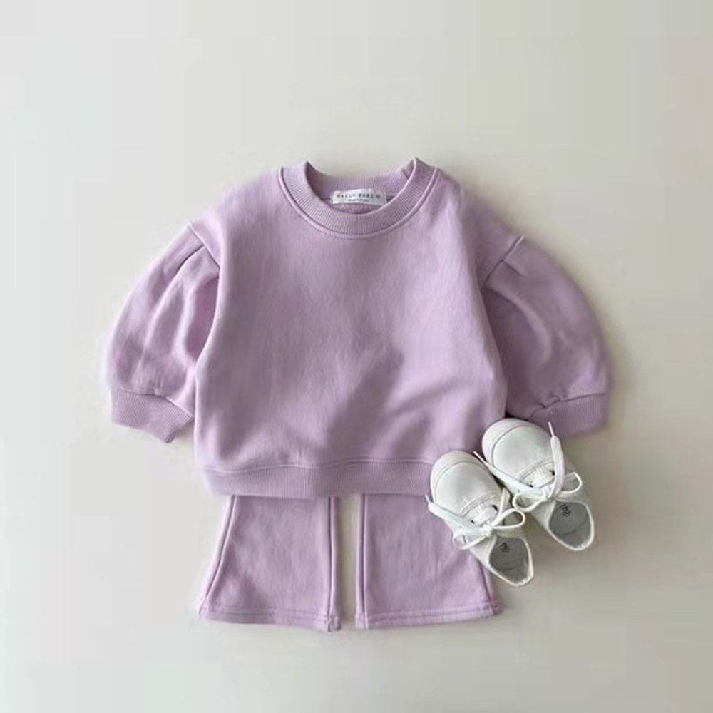 MyKids-USA® Baby Kids Unisex Casual Solid Color Long Sleeves Pullover and Flared Pants Clothing Set