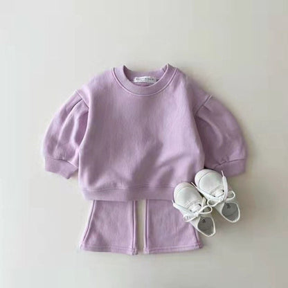 MyKids-USA® Baby Kids Unisex Casual Solid Color Long Sleeves Pullover and Flared Pants Clothing Set