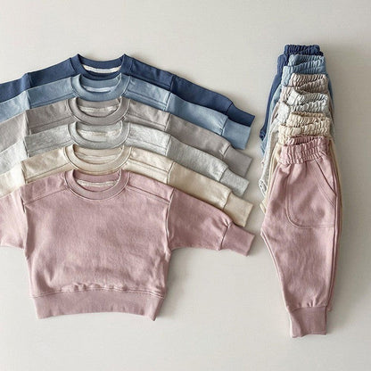 MyKids-USA® Baby Kids Unisex Casual Solid Color Long Sleeves Pullover and Pocketed Pants Clothing Set