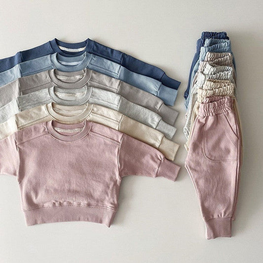 MyKids-USA® Baby Kids Unisex Casual Solid Color Long Sleeves Pullover and Pocketed Pants Clothing Set