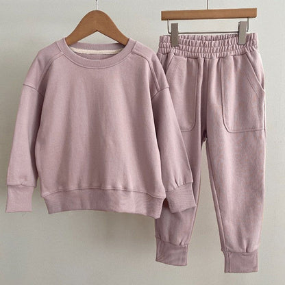 MyKids-USA® Baby Kids Unisex Casual Solid Color Long Sleeves Pullover and Pocketed Pants Clothing Set