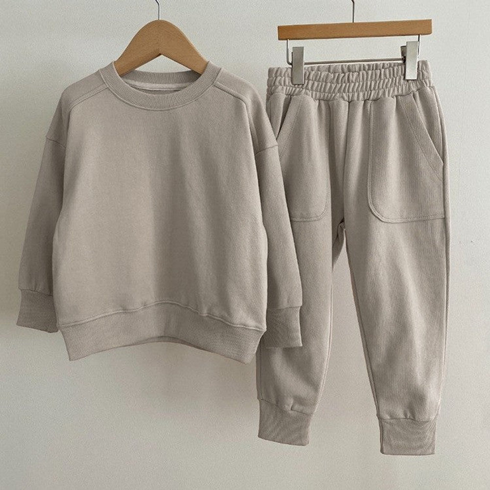 MyKids-USA® Baby Kids Unisex Casual Solid Color Long Sleeves Pullover and Pocketed Pants Clothing Set