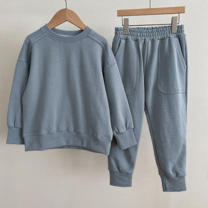 MyKids-USA® Baby Kids Unisex Casual Solid Color Long Sleeves Pullover and Pocketed Pants Clothing Set