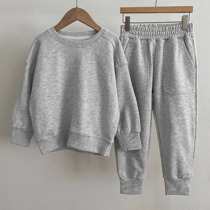 MyKids-USA® Baby Kids Unisex Casual Solid Color Long Sleeves Pullover and Pocketed Pants Clothing Set
