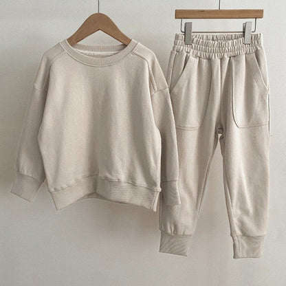 MyKids-USA® Baby Kids Unisex Casual Solid Color Long Sleeves Pullover and Pocketed Pants Clothing Set