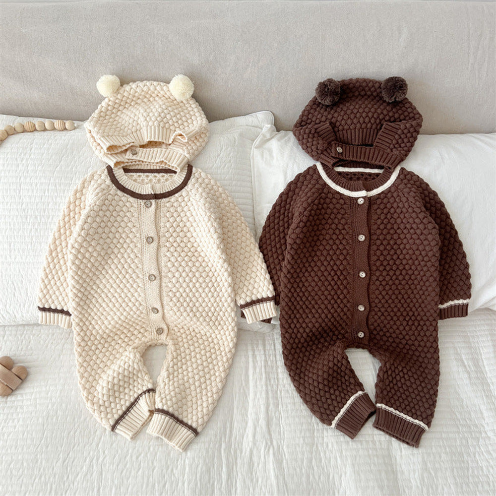MyKids-USA® Baby Kids Unisex Comfortable Geometric Pineapple Pattern Knitted Long Sleeves Rompers