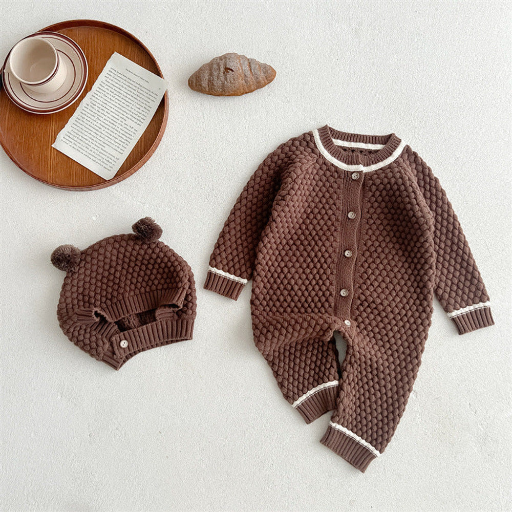 MyKids-USA® Baby Kids Unisex Comfortable Geometric Pineapple Pattern Knitted Long Sleeves Rompers