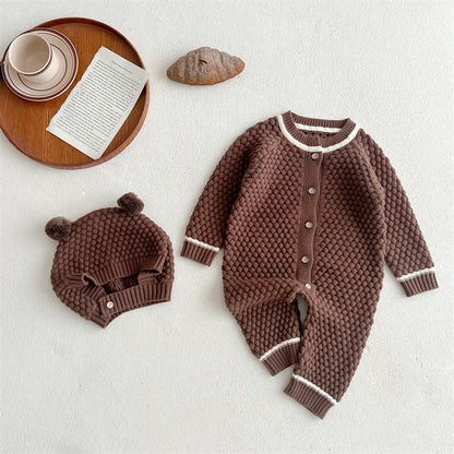 MyKids-USA® Baby Kids Unisex Comfortable Geometric Pineapple Pattern Knitted Long Sleeves Rompers