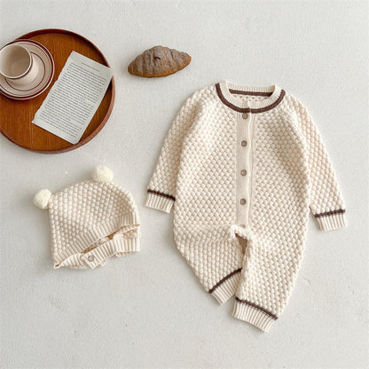 MyKids-USA® Baby Kids Unisex Comfortable Geometric Pineapple Pattern Knitted Long Sleeves Rompers