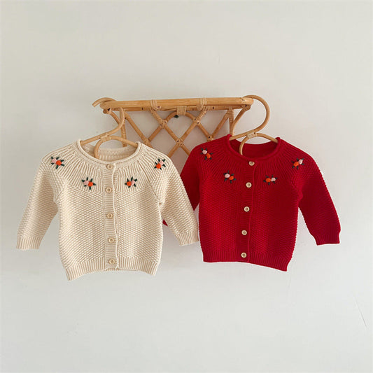 MyKids-USA® Baby Kids Girls Comfortable Flowers Embroiedery Pattern Knitted Long Sleeves Cardigan