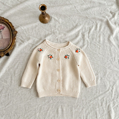 MyKids-USA® Baby Kids Girls Comfortable Flowers Embroiedery Pattern Knitted Long Sleeves Cardigan