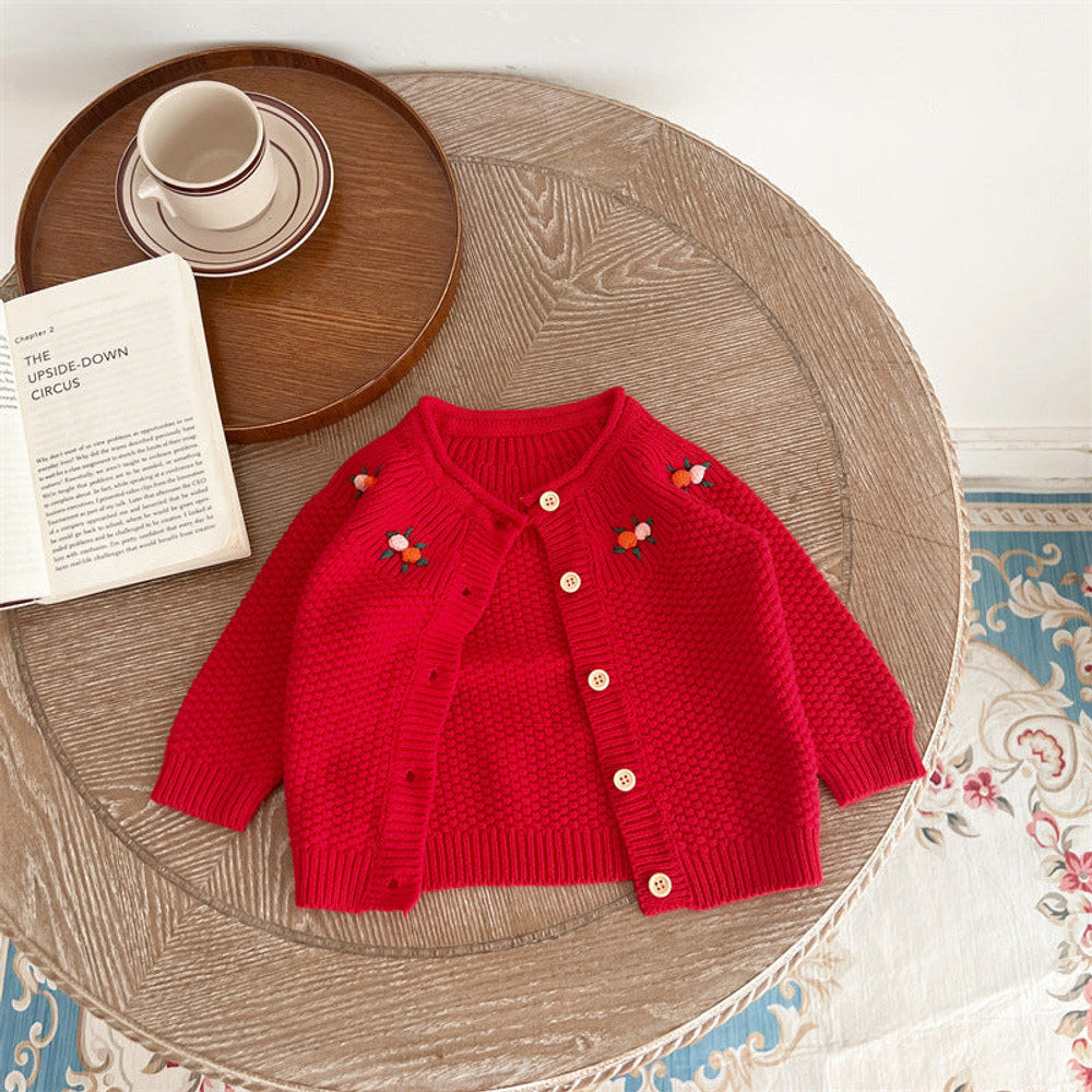 MyKids-USA® Baby Kids Girls Comfortable Flowers Embroiedery Pattern Knitted Long Sleeves Cardigan
