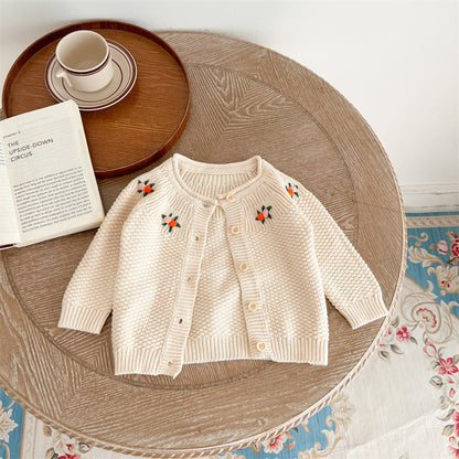 MyKids-USA® Baby Kids Girls Comfortable Flowers Embroiedery Pattern Knitted Long Sleeves Cardigan