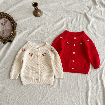 MyKids-USA® Baby Kids Girls Comfortable Flowers Embroiedery Pattern Knitted Long Sleeves Cardigan