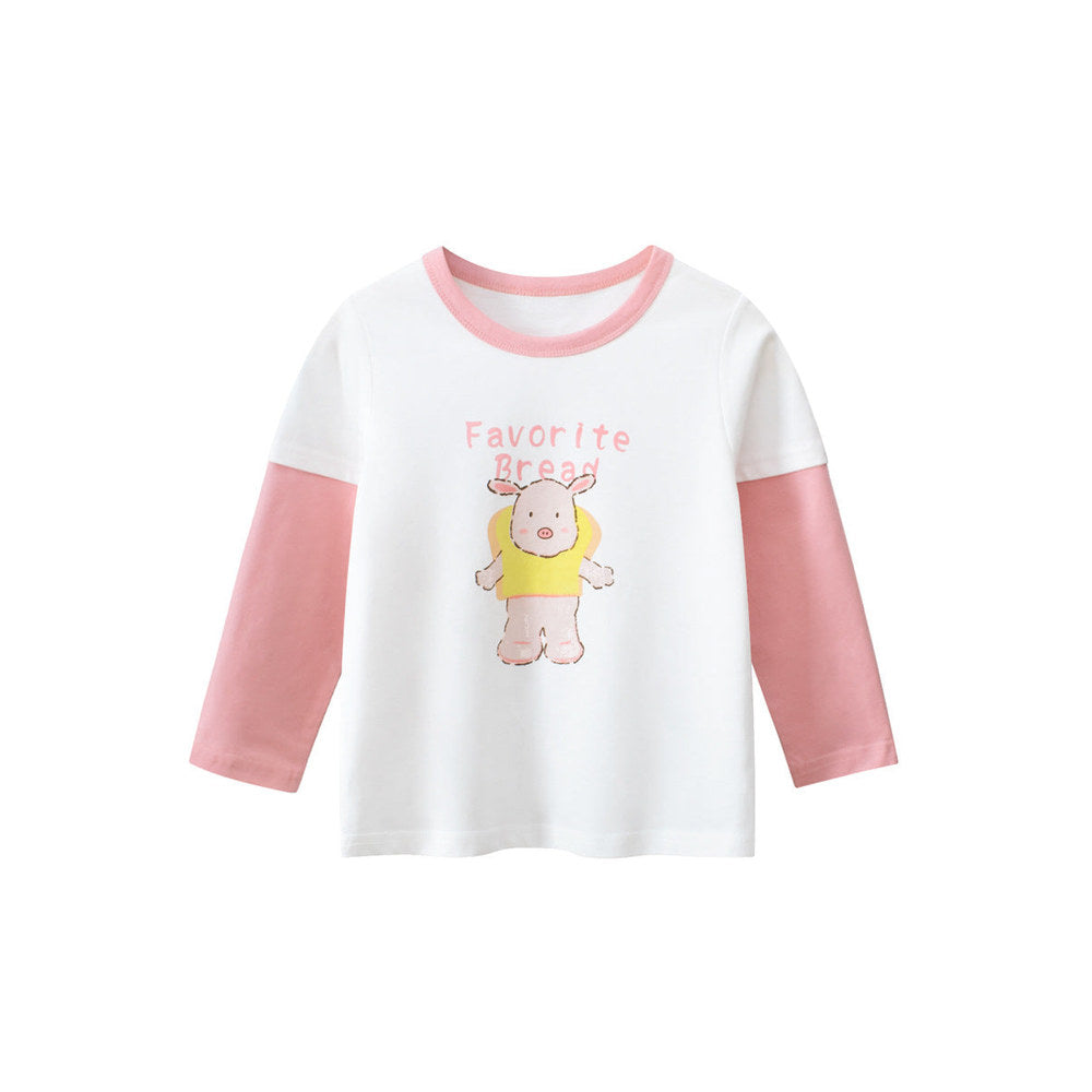 MyKids-USA® Kids Girls Animals Cartoon and Letters Print Crew Neck Color Patchwork Long Sleeves Pullover Sweatshirt