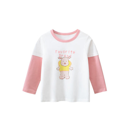 MyKids-USA® Kids Girls Animals Cartoon and Letters Print Crew Neck Color Patchwork Long Sleeves Pullover Sweatshirt