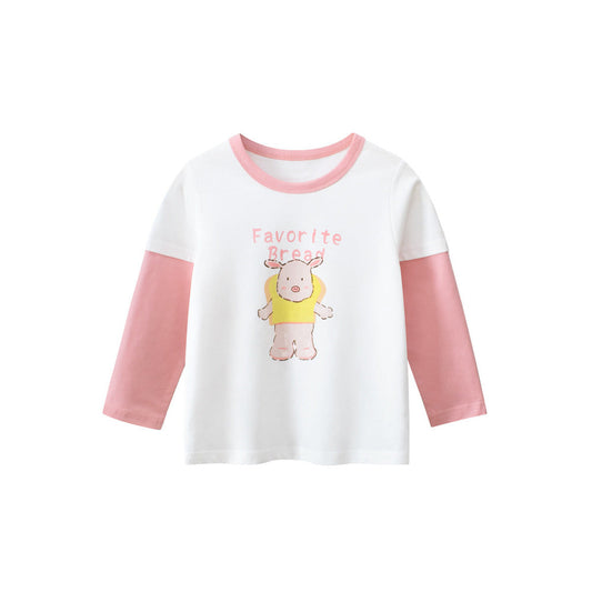MyKids-USA® Kids Girls Animals Cartoon and Letters Print Crew Neck Color Patchwork Long Sleeves Pullover Sweatshirt