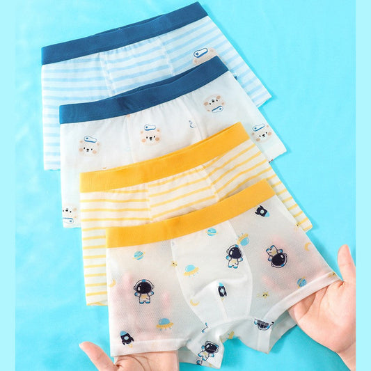 MyKids-USA® Boys’ Cartoon and Striped Printed Boxer Shorts Breathable 0.02cm Thin Underwear Set