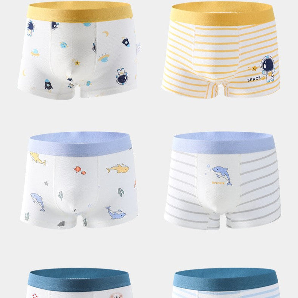 MyKids-USA® Boys’ Cartoon and Striped Printed Boxer Shorts Breathable 0.02cm Thin Underwear Set