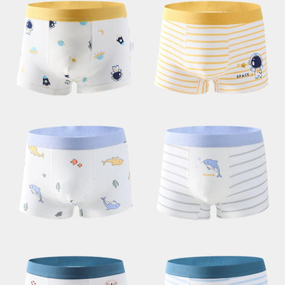 MyKids-USA® Boys’ Cartoon and Striped Printed Boxer Shorts Breathable 0.02cm Thin Underwear Set