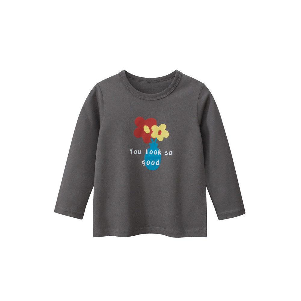 MyKids-USA® Kids Girls Flowers Cartoon and Letters Print Crew Neck Long Sleeves Pullover Sweatshirt
