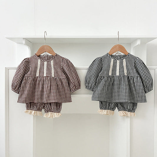 MyKids-USA® Baby Kids Girls Long Sleeves Plaid Top and Bloomers – Princess Sister Matching Set