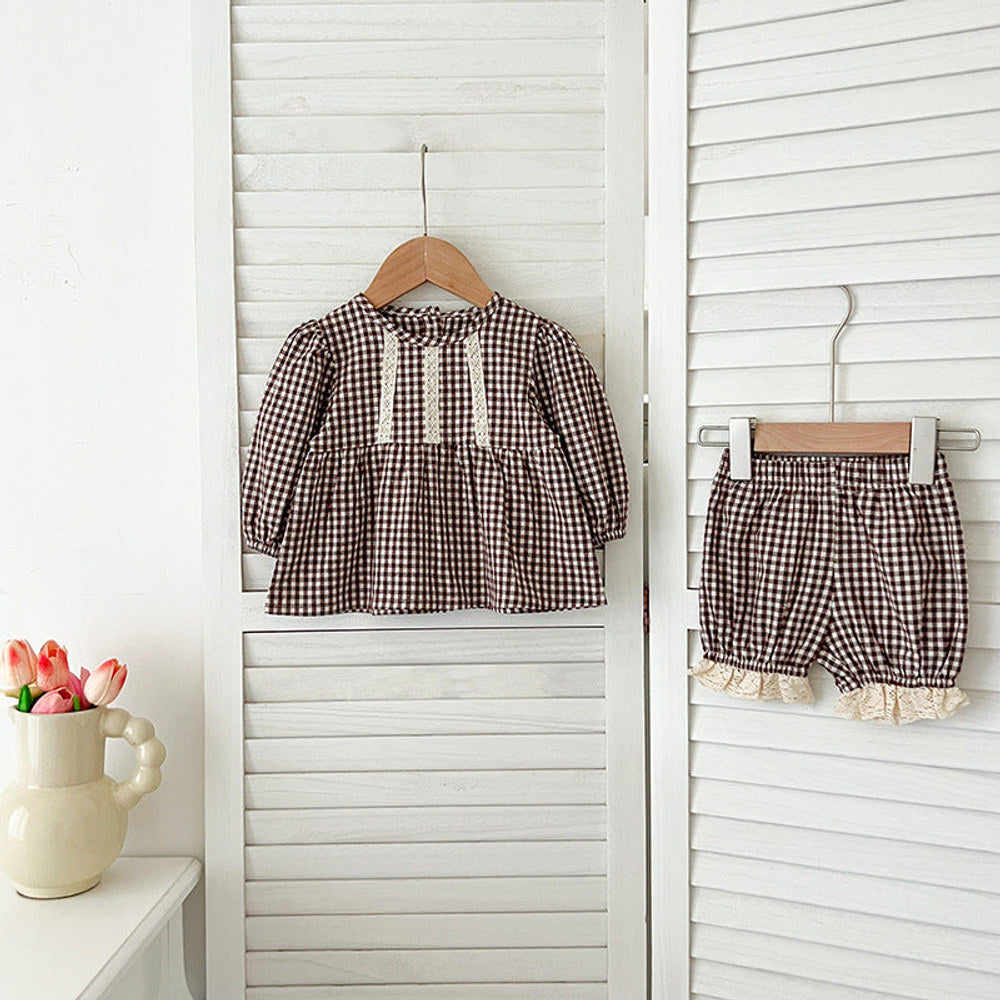 MyKids-USA® Baby Kids Girls Long Sleeves Plaid Top and Bloomers – Princess Sister Matching