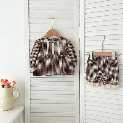 MyKids-USA® Baby Kids Girls Long Sleeves Plaid Top and Bloomers – Princess Sister Matching