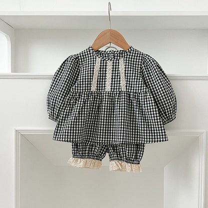 MyKids-USA® Baby Kids Girls Long Sleeves Plaid Top and Bloomers – Princess Sister Matching