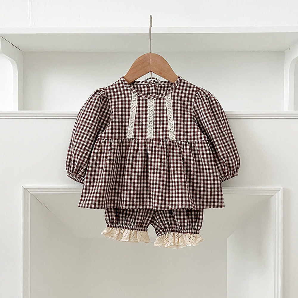 MyKids-USA® Baby Kids Girls Long Sleeves Plaid Top and Bloomers – Princess Sister Matching