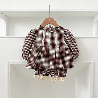 MyKids-USA® Baby Kids Girls Long Sleeves Plaid Top and Bloomers – Princess Sister Matching